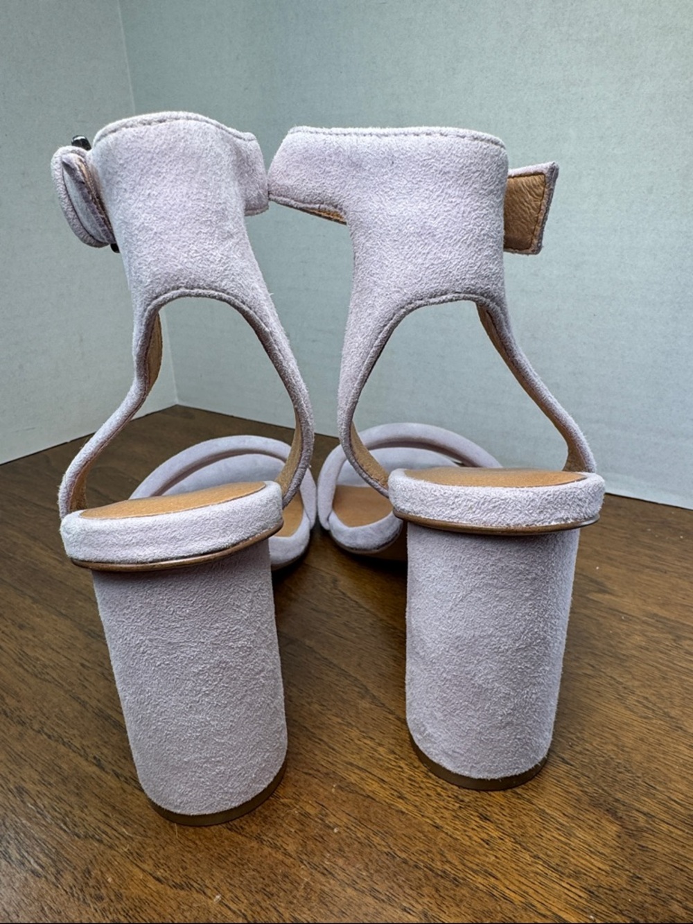 Madewell Rosalie Velvet Lilac Sexy Ankle Strap Sandals Chunky High Heels, sz 7.5 - Picture 4 of 13